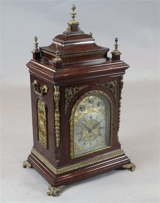 An early 20th century mahogany chiming bracket clock, 33in.
